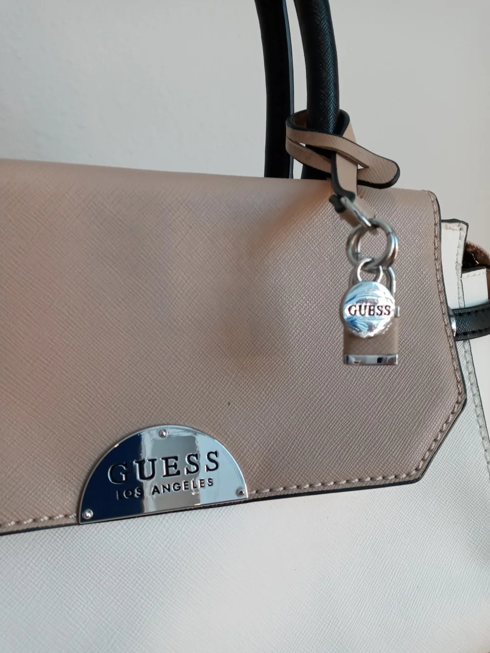 GUESS Two-Tone White and Taupe Top-Handle Satchel